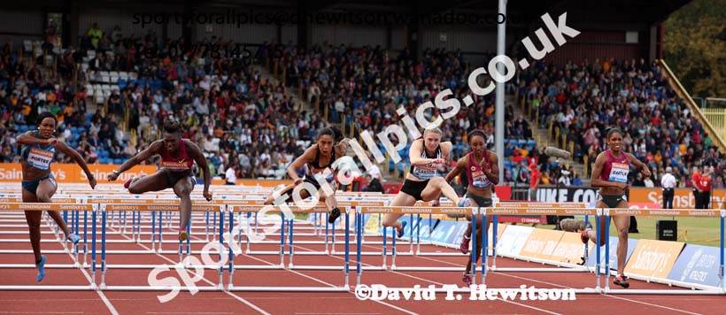 From left to right: Dawn Harper-Nelson, Queen Harrison and Sally Pearson, 100 metres hurdles at the Sainsbury's Birmingham Grand Prix. Photos: David T. Hewitson/Sports for All Pics